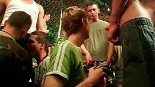 Tight twinks in mega orgy in club - porn video